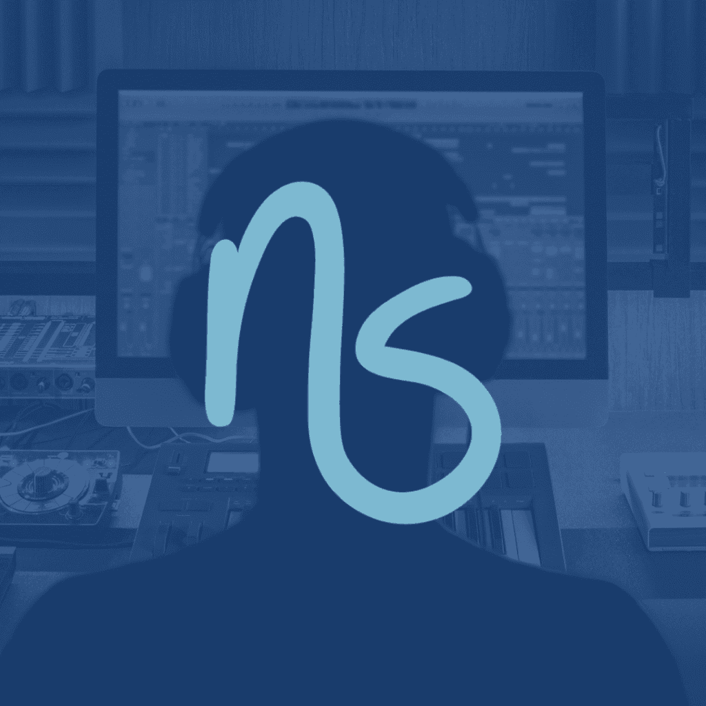 Nostalgic Sound light blue submark logo mockup Nostalgic Sound light blue submark logo